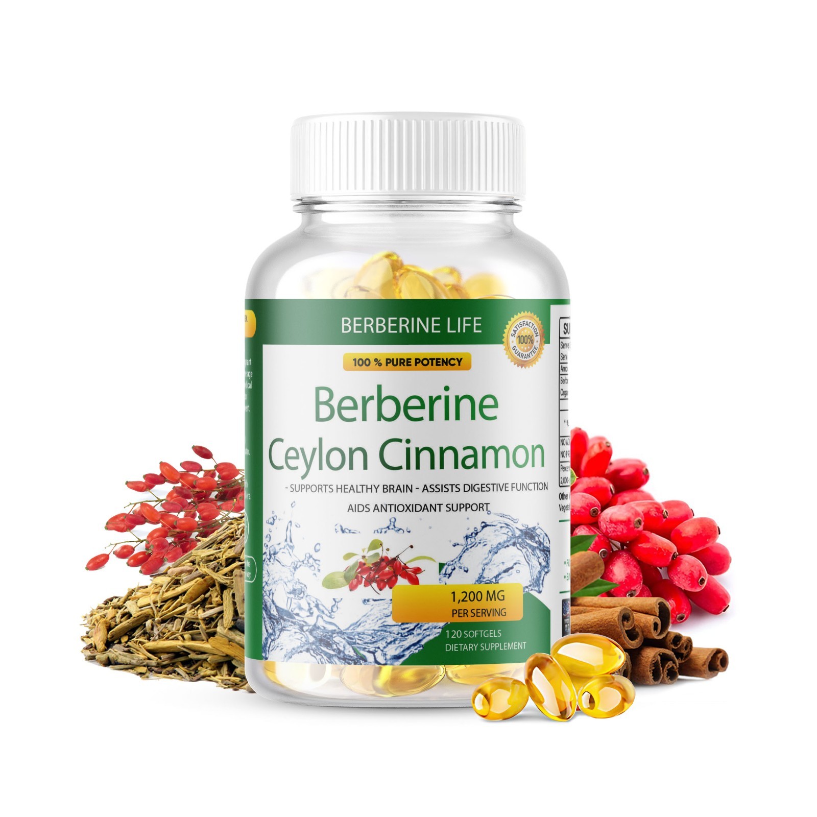 Premium Berberine HCL Extract 1200mg, Healthy Cholesterol, Anti-Inflammatory