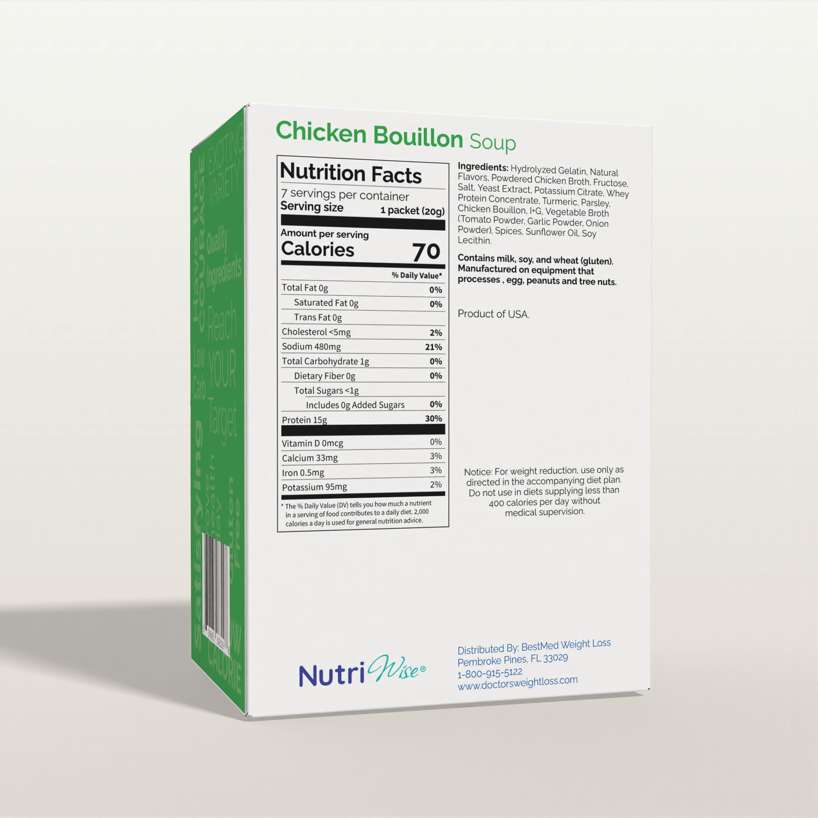 NutriWise Chicken Bouillon Soup, High Protein, Keto Diet Friendly, Low Carb 7ct