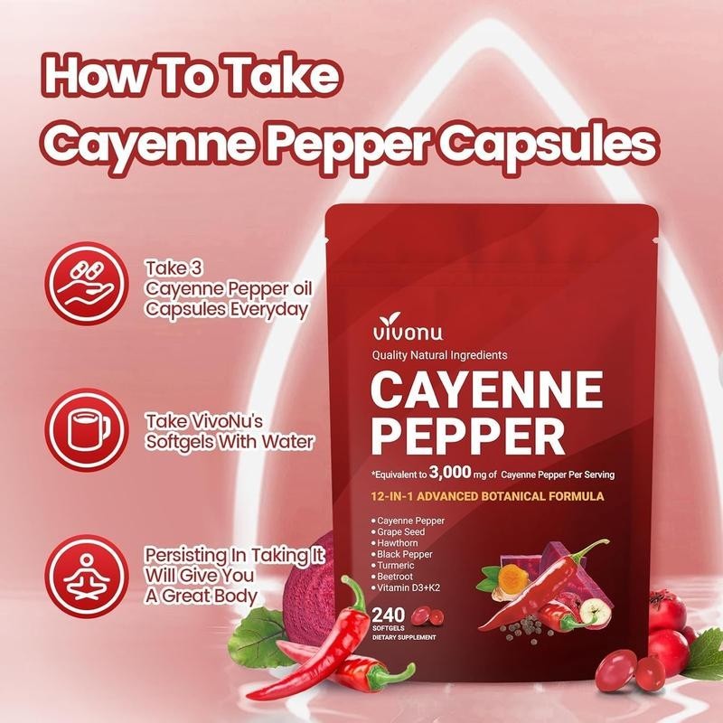 VivoNu Cayenne Pepper Softgels Supports Heart Vein Blood Vessel Health Vitamin E