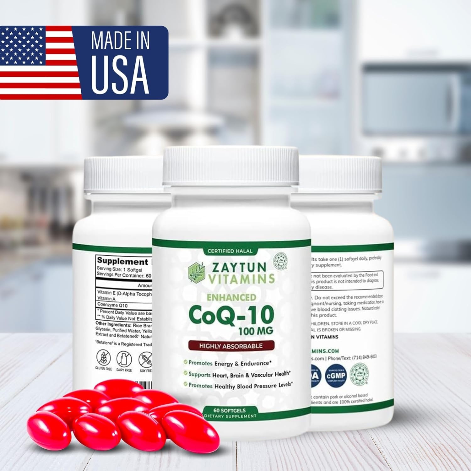 Zaytun Vitamins Halal CoQ 10 Supports Healthy Blood Pressure Levels 60 Softgels