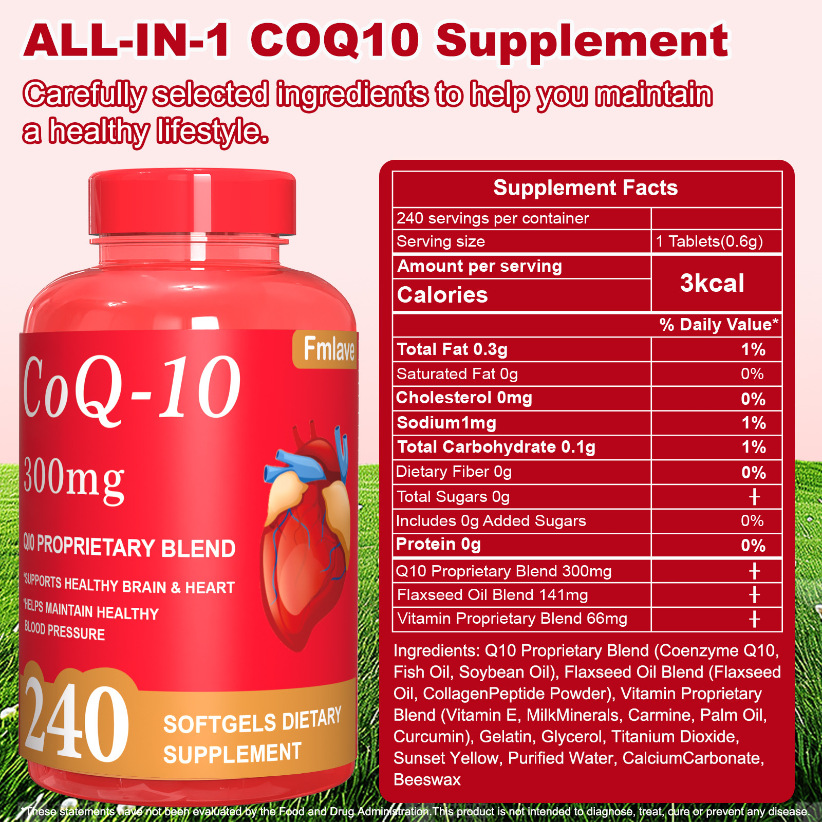 CoQ-10 300mg 240 Softgels Coq10 Co Q10 Coenzyme Heart Support NON GMO Fmlave USA