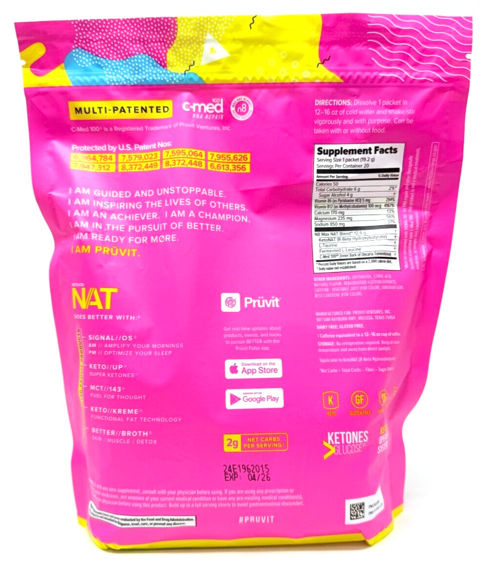 Pruvit Keto OS NAT Ketones – Charged – RASPBERRY LEMONADE – 20 Packets NEW