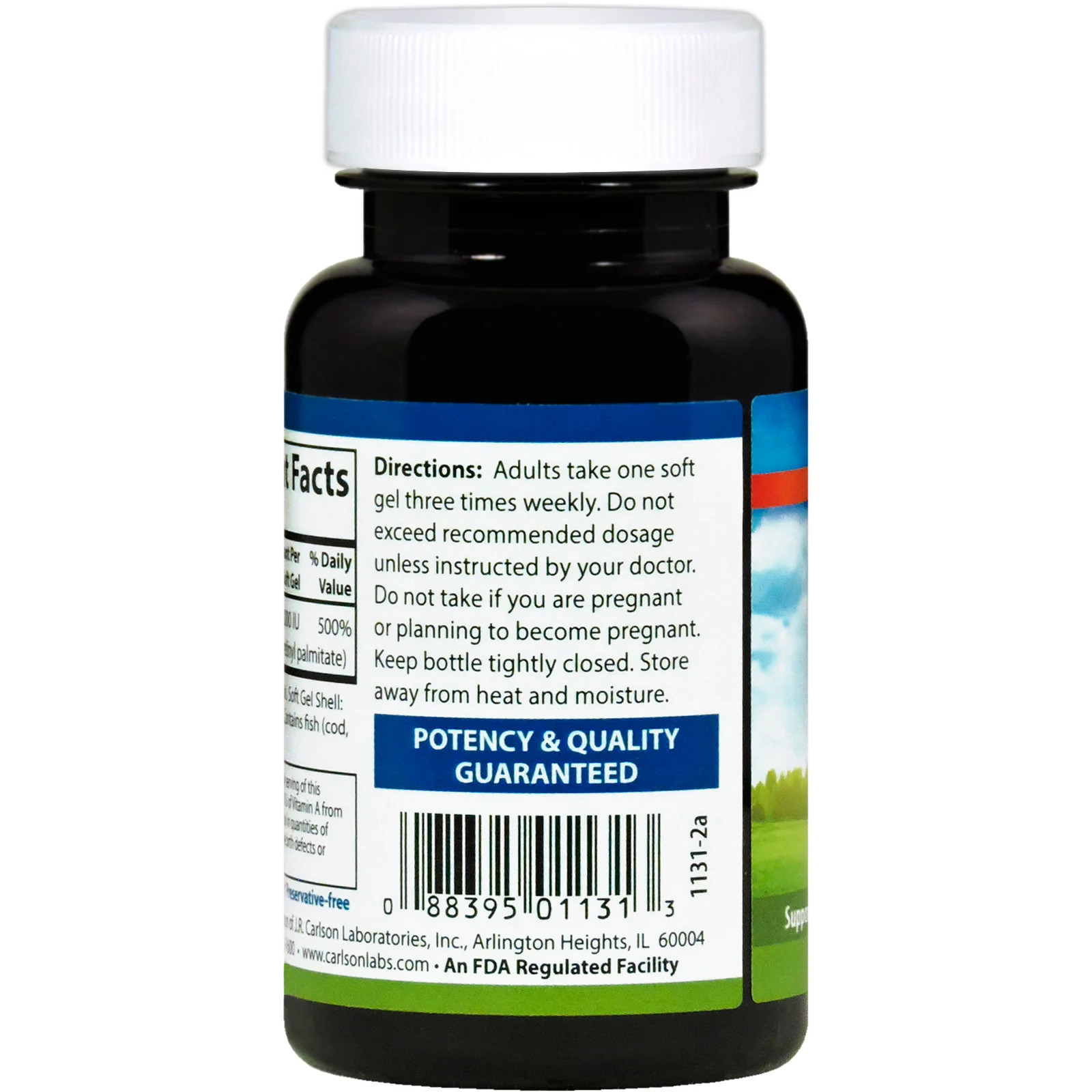 Carlson Labs Vitamin A 25 000 IU 100 Soft Gels Gluten-Free, Preservative-Free,