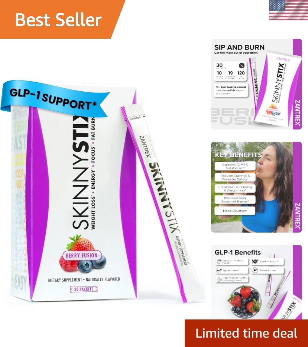 SkinnyStix Energy Powder – 30 Sticks of Berry Bliss for Weight Management