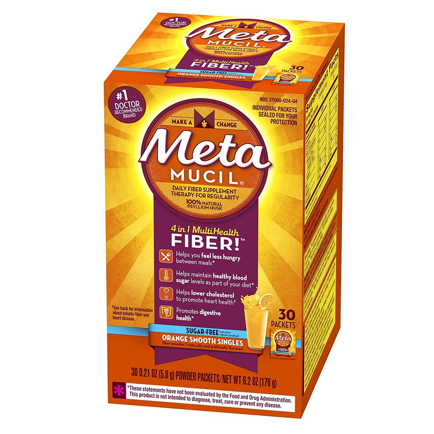 Metamucil Fiber Singles Smooth Texture Sugar Free 0.21 ounce (Pack of 30)