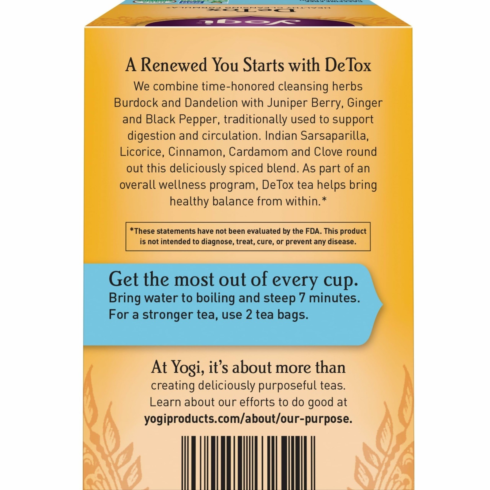 Organic Detox Tea – 96 Bags – Supports Digestion & Circulation – Burdock, Ginger