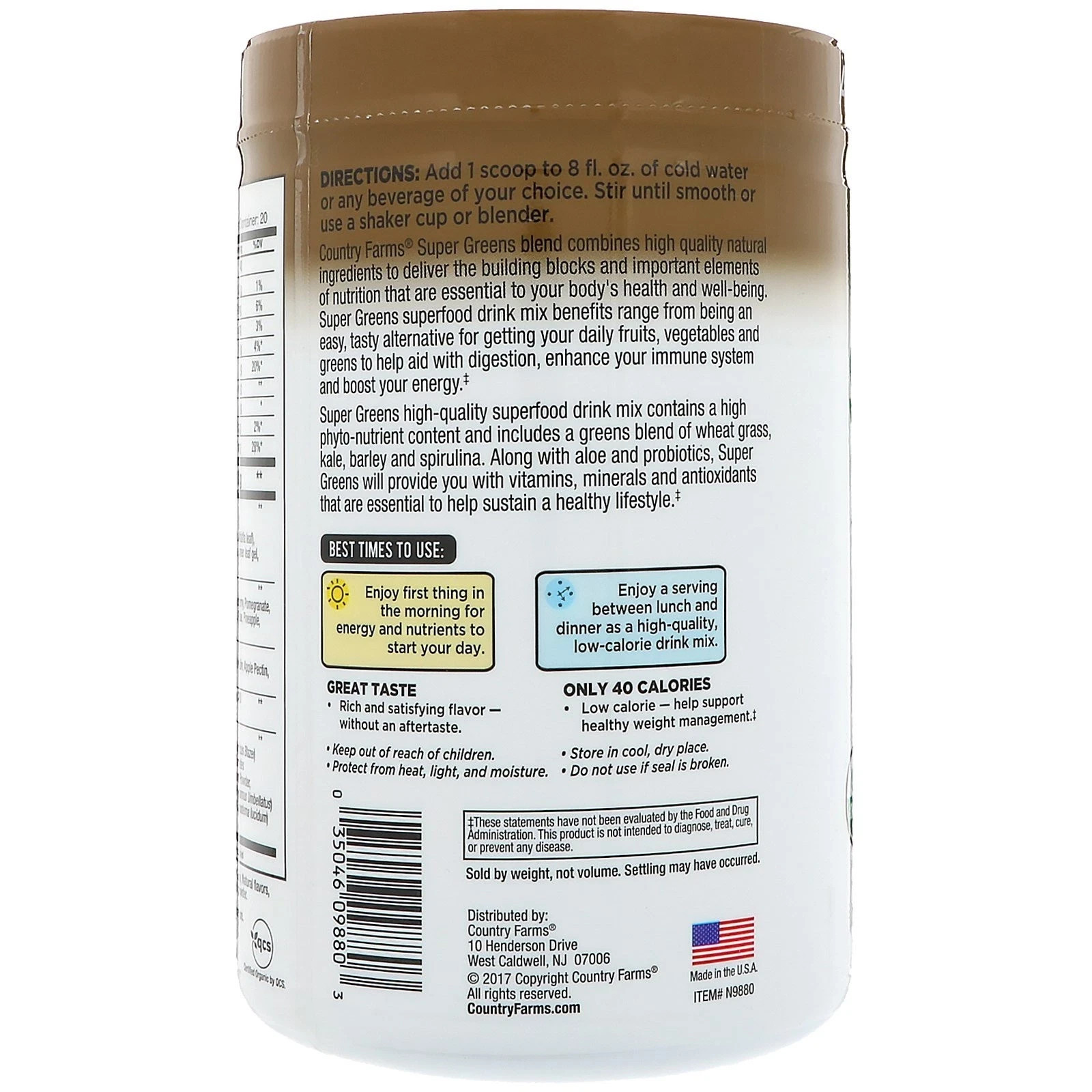 Country Farms Super Greens Alkalizing Formula Chocolate 300 g, 10.6 oz (3 Packs)