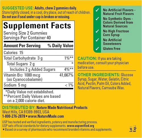 Nature Made Energy B12 Gummies – Cherry 1,000 mcg 80 Gummies