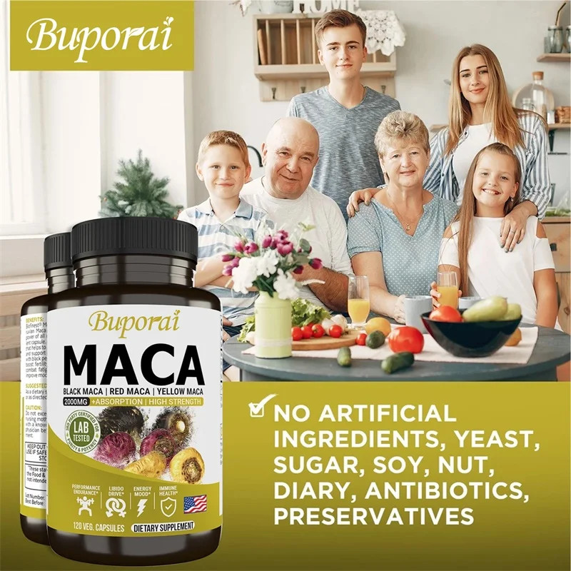 Maca Root 120pcs,Builds Muscle and Strength, Regulate Mood, Balances Hormones