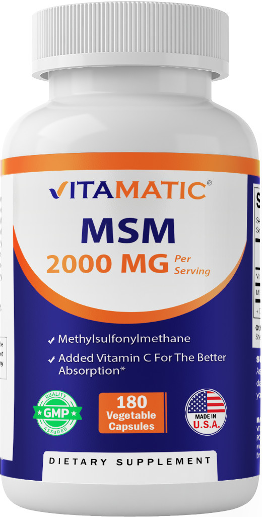 Vitamatic MSM 2000 mg with Vitamin C 75mg per Serving – 180 Veg Capsules