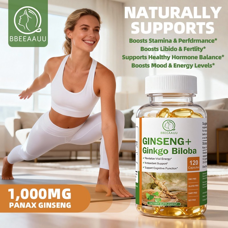 Panax Ginseng + Ginkgo Biloba & Ashwagandha Capsules High Strength Energy Focus