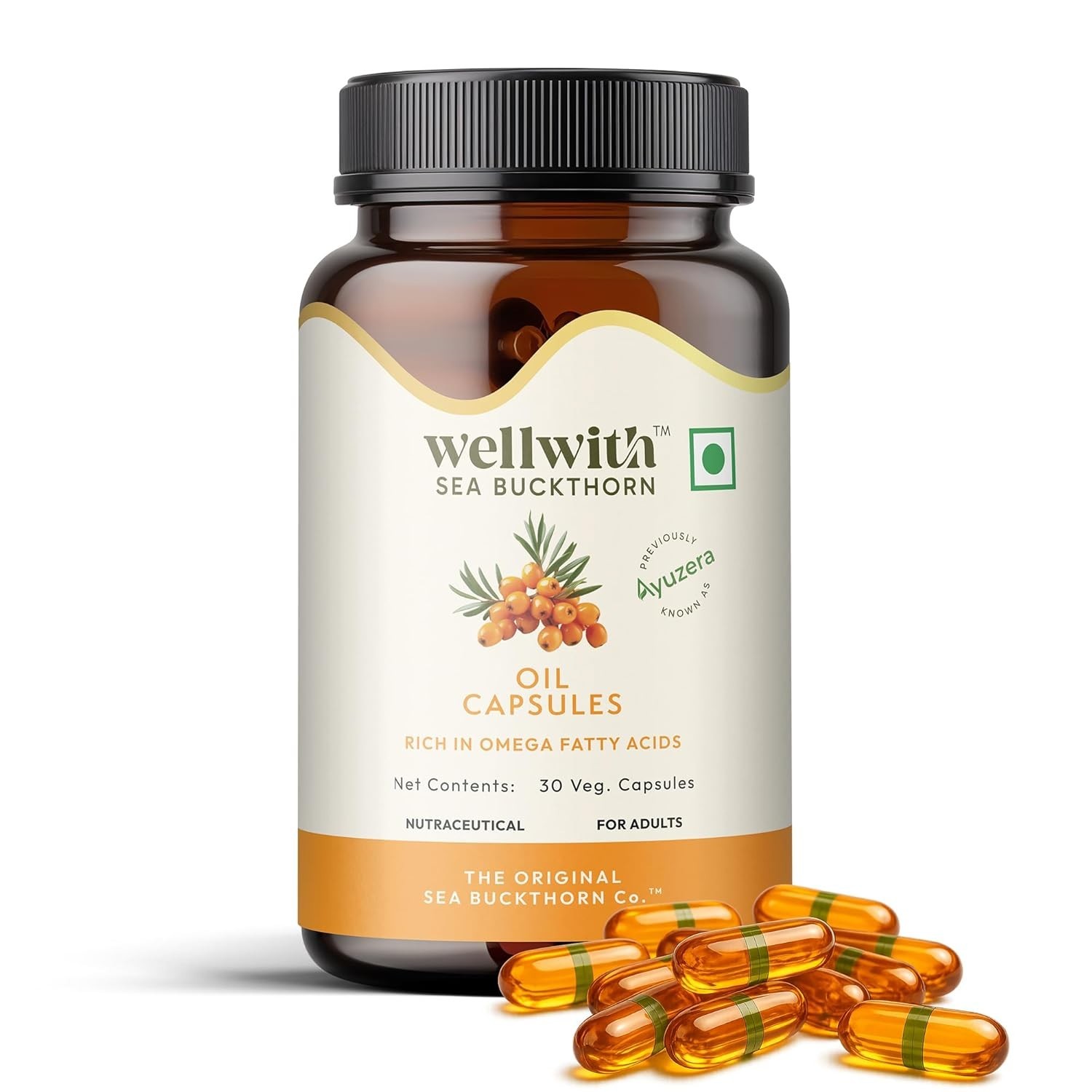 2x Wellwith Sea Buckthorn Berry Oil 30 Capsules CO2 Extracted Omega 3 6 7 9