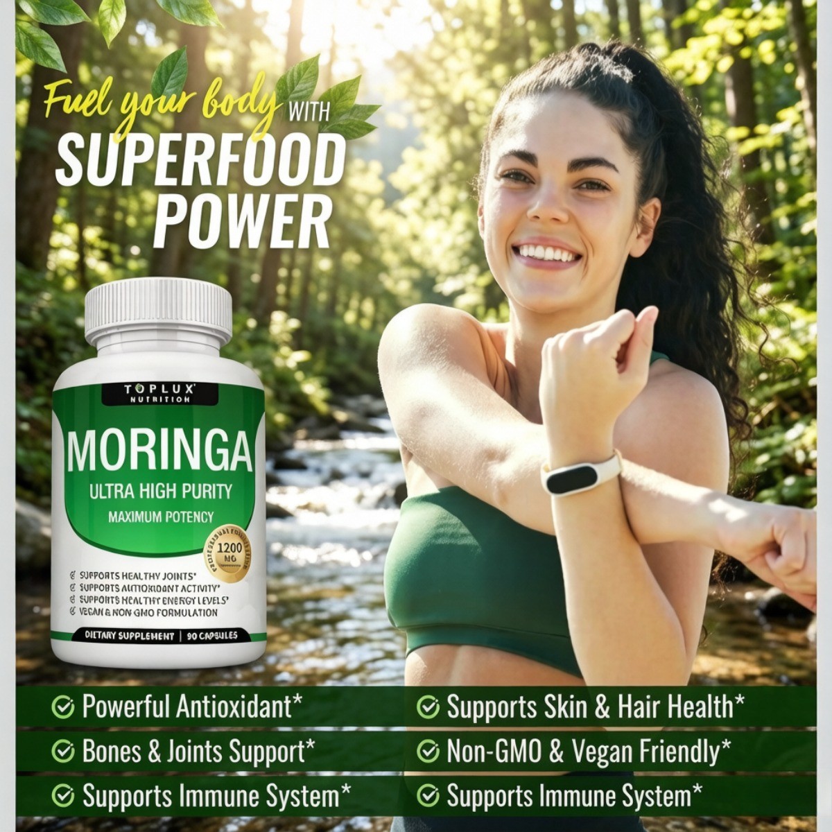 Toplux Nutrition Moringa 1200mg – 90 Capsules, Ultra High Purity