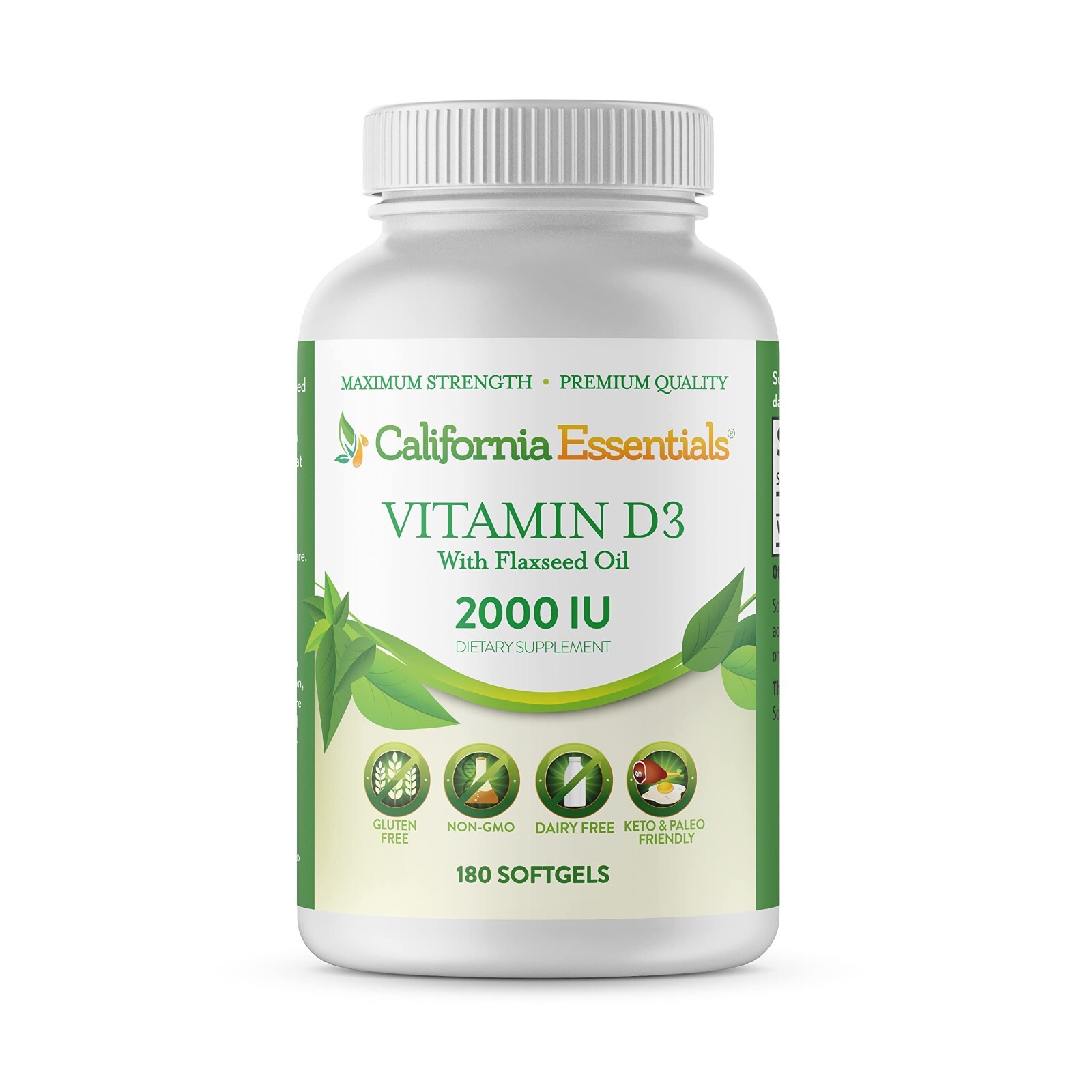 Vitamin D3 2000iu (50mcg) Enhanced with Flaxseed Oil (180 Softgel)