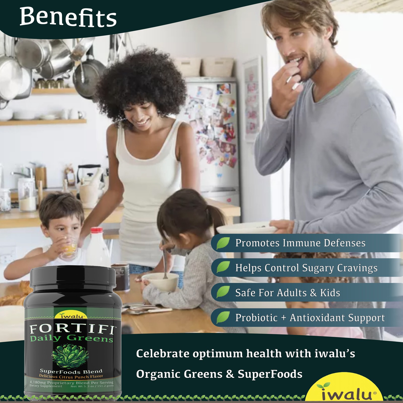 MRE – Organic Greens Superfoods – Easy Total Nutrition Drink Mix – iwalu FORTIFI