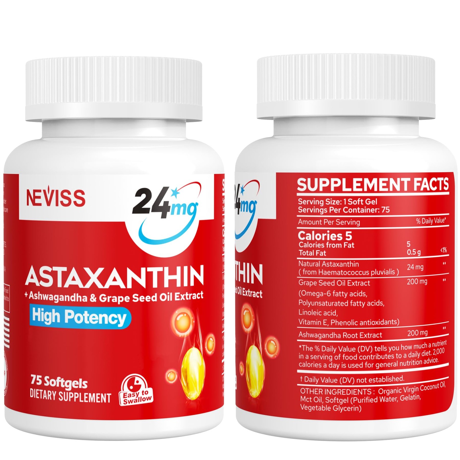 Astaxanthin Supplements 24mg, 5 Month Supply – Coconut 75 Count (Pack of 2)