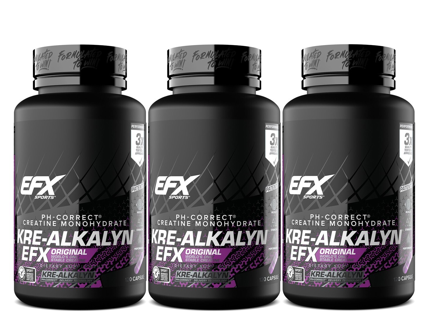 [ 3 Pack ] EFX Sports Kre-Alkalyn EFX 120 Capsules Informed Sport