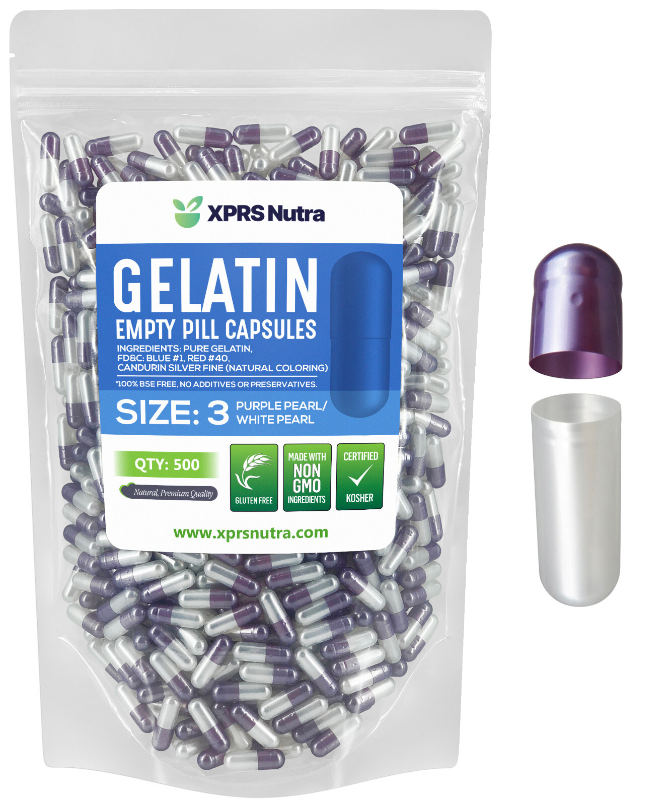 Capsules Express Size 3 Purple Pearl White Pearl Empty Gelatin Capsules Pills