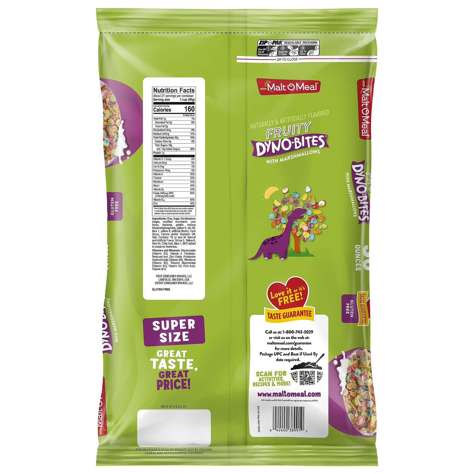 Malt-O-Meal Fruity Dyno Bites Cereal with Marshmallows, 30 oz (Pack of 1)