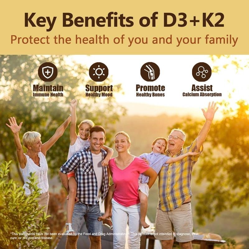 Vitamin D3 5000 IU with K2 MK7 250 Veggie Softgels Bone Immune Support NEW