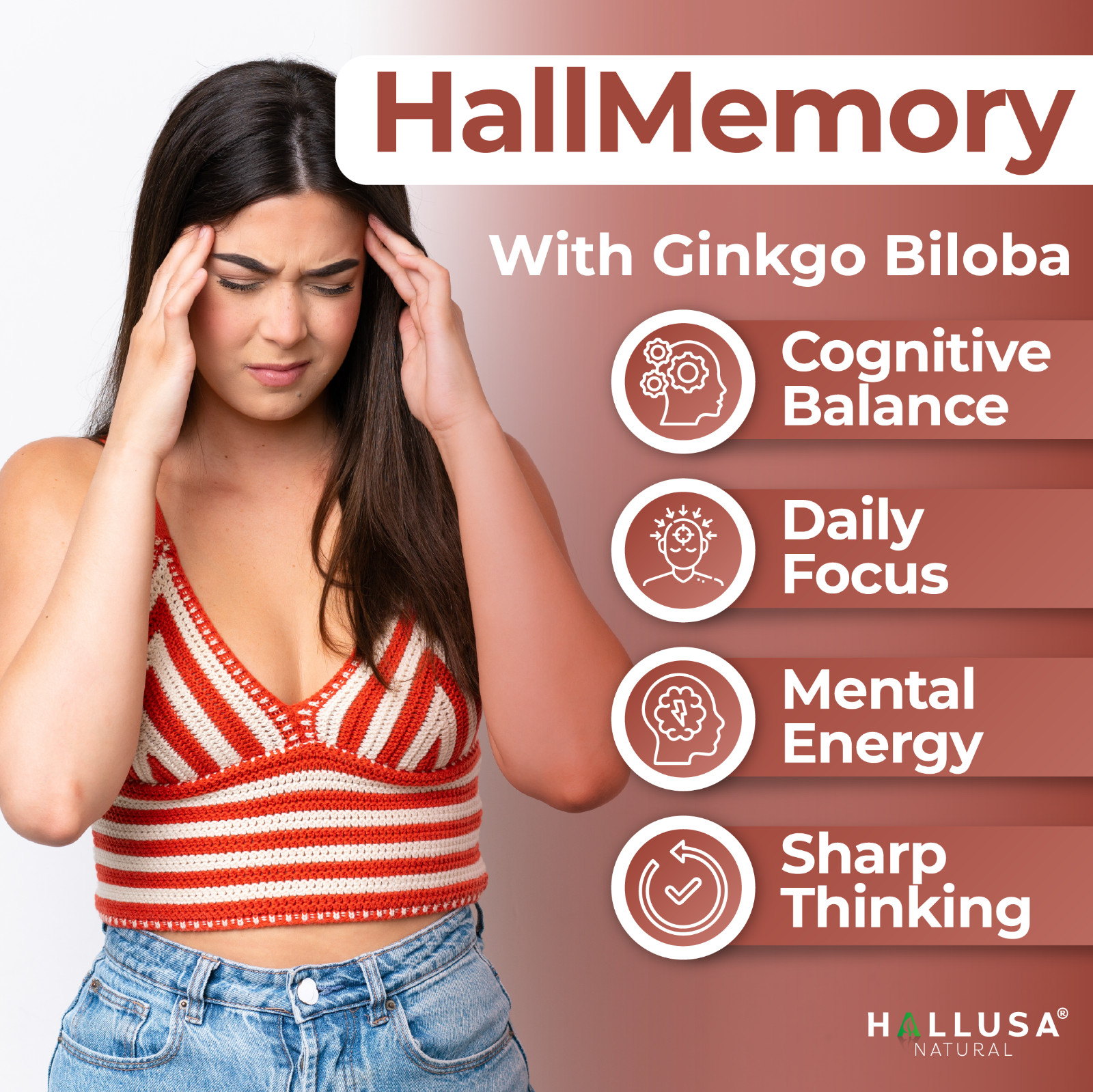 HallMemory – Ginkgo Biloba – Brain Supplements for Memory and Focus – 60 Caps