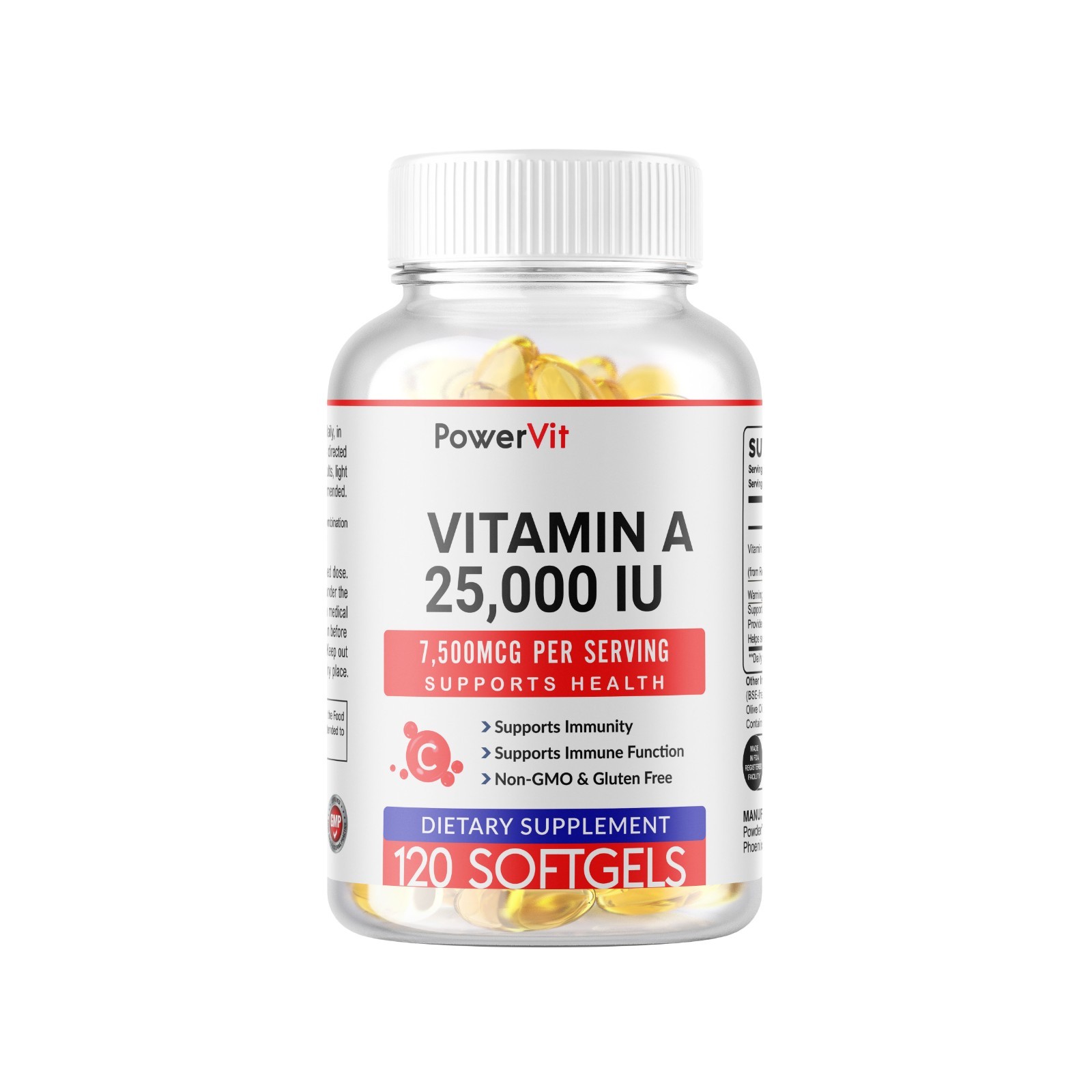 Vitamin A 25,000 IU 240 Softgels 7,500MCG Supports Immunity, Immune function
