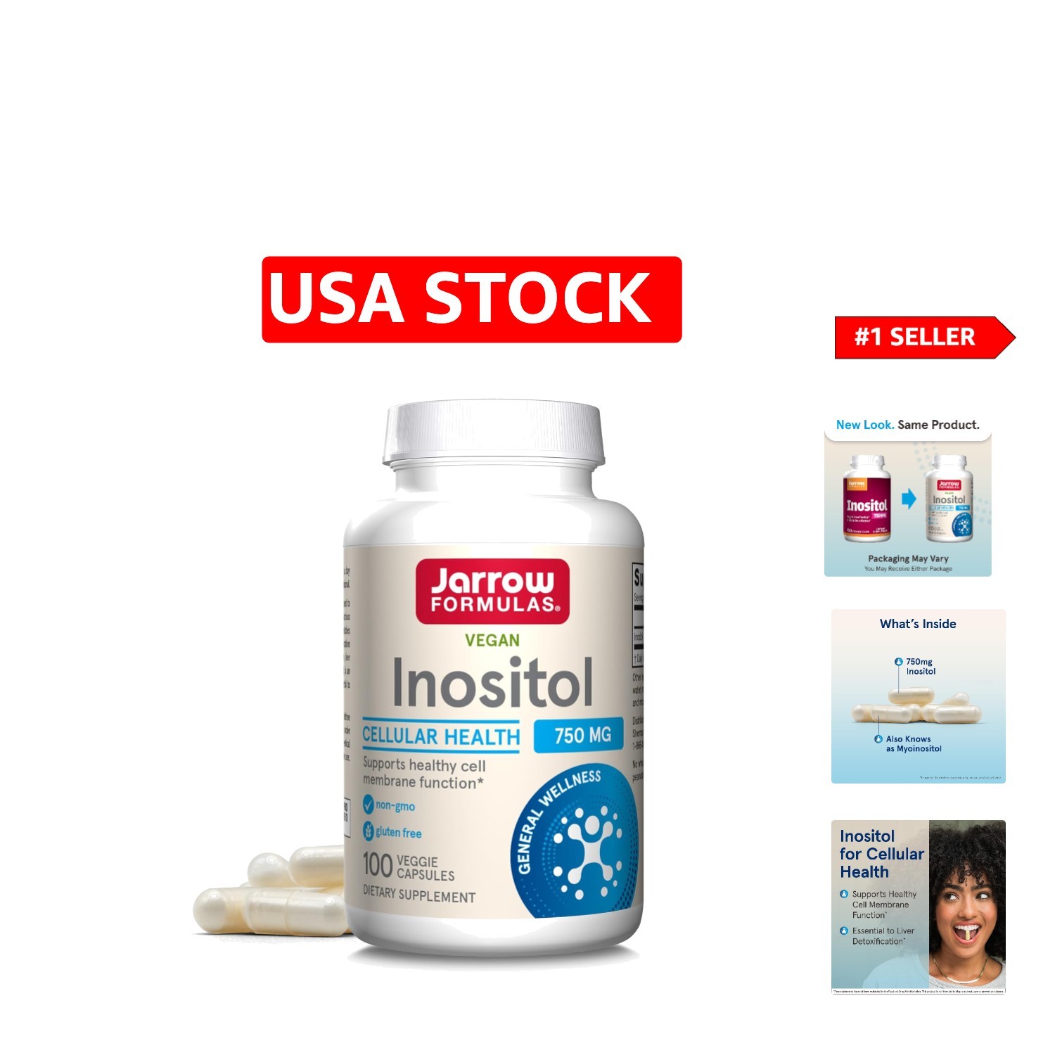 100 Capsules of 750 mg Myoinositol – Supports Liver Detox & Cellular Functions