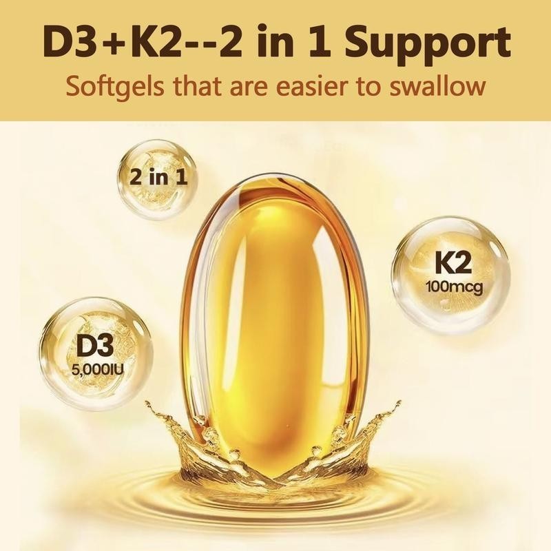 Vitamin D3 5000 IU with K2 MK7 250 Veggie Softgels Bone Immune Support NEW++