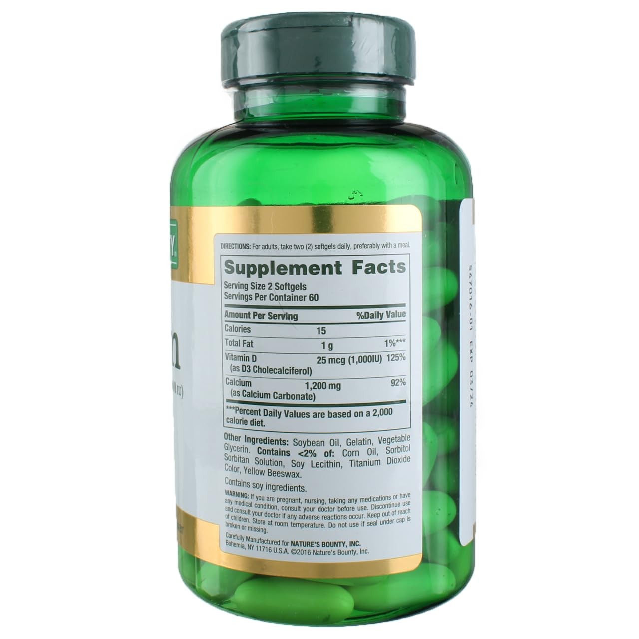 Nature’s Bounty Calcium 1200mg + D Softgels 120 ea (Pack of 4)