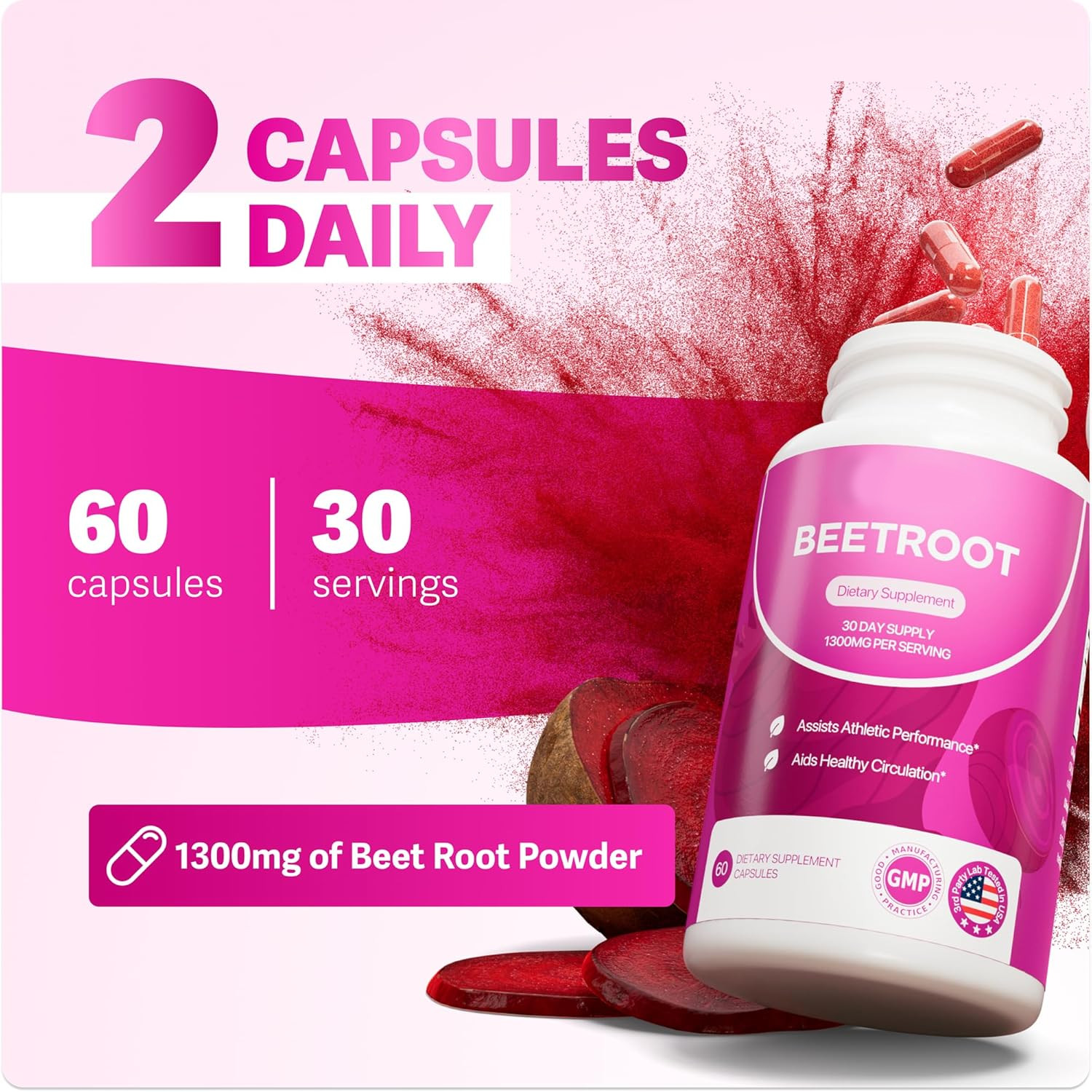 Rosabella Organic Beetroot 1300mg – Supports Blood Flow & Heart Health – 60ct