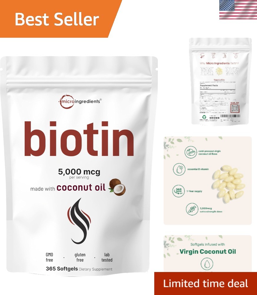 Biotin 5,000mcg Softgels Infused with Virgin Coconut Oil – 1 Supply