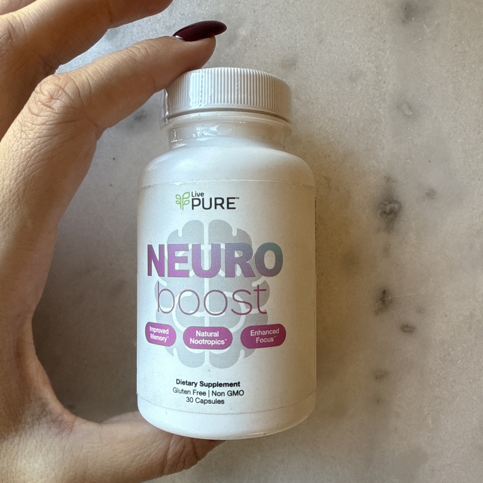 LIVE PURE Neuro Boost Brain Supplement, 30ct. MFG: 02/2024.