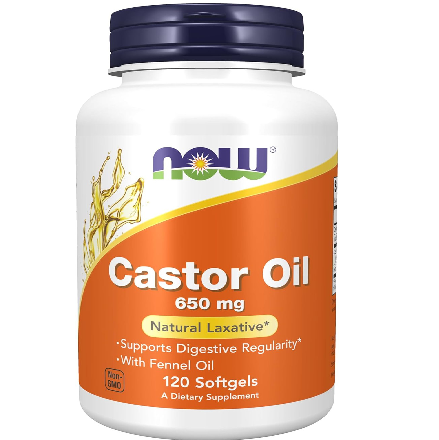 NOW Foods Supplements, Castor Oil 650 mg with Fennel Oil, Natural Laxative*, 120