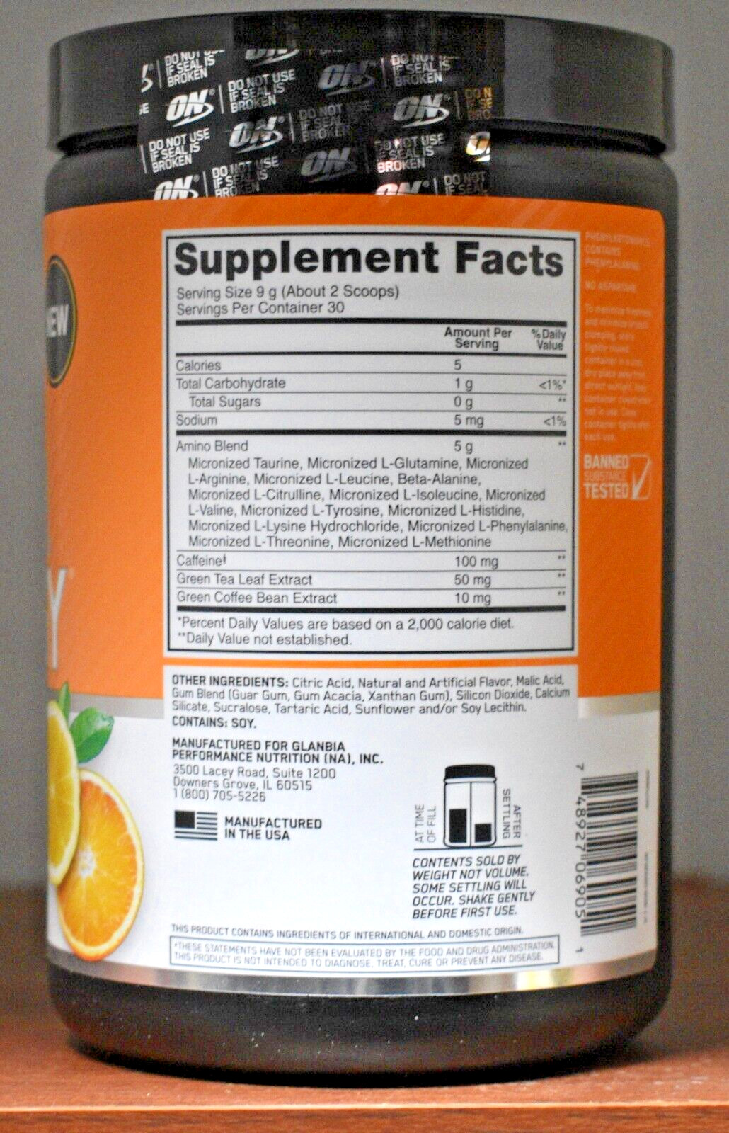 Optimum Nutrition Essential Amino Energy Citrus Spritz 9.5oz 30 Servings NEW
