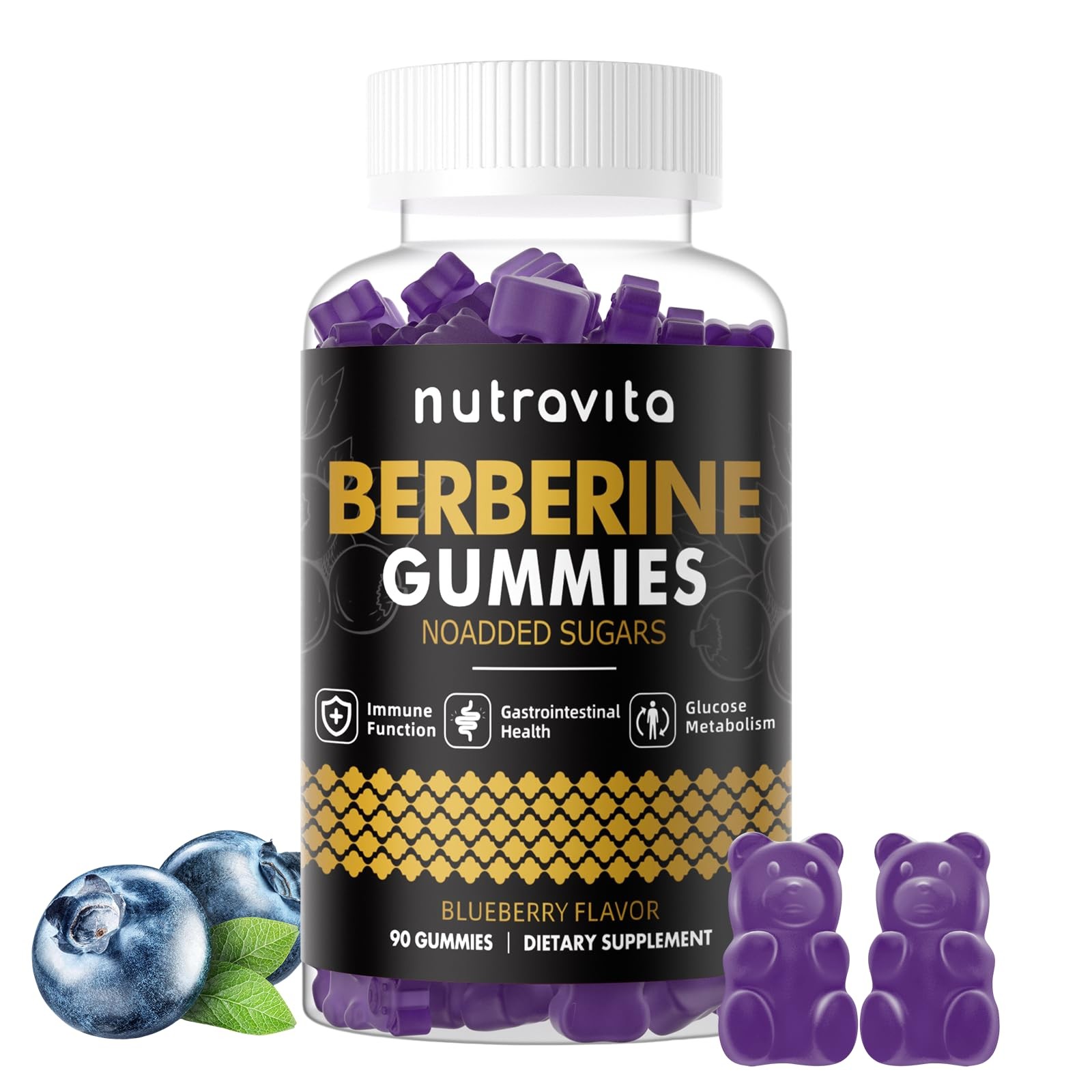 Nutravita Berberine Gummies with Ceylon Cinnamon 1500mg 90 Count (Pack of 1)