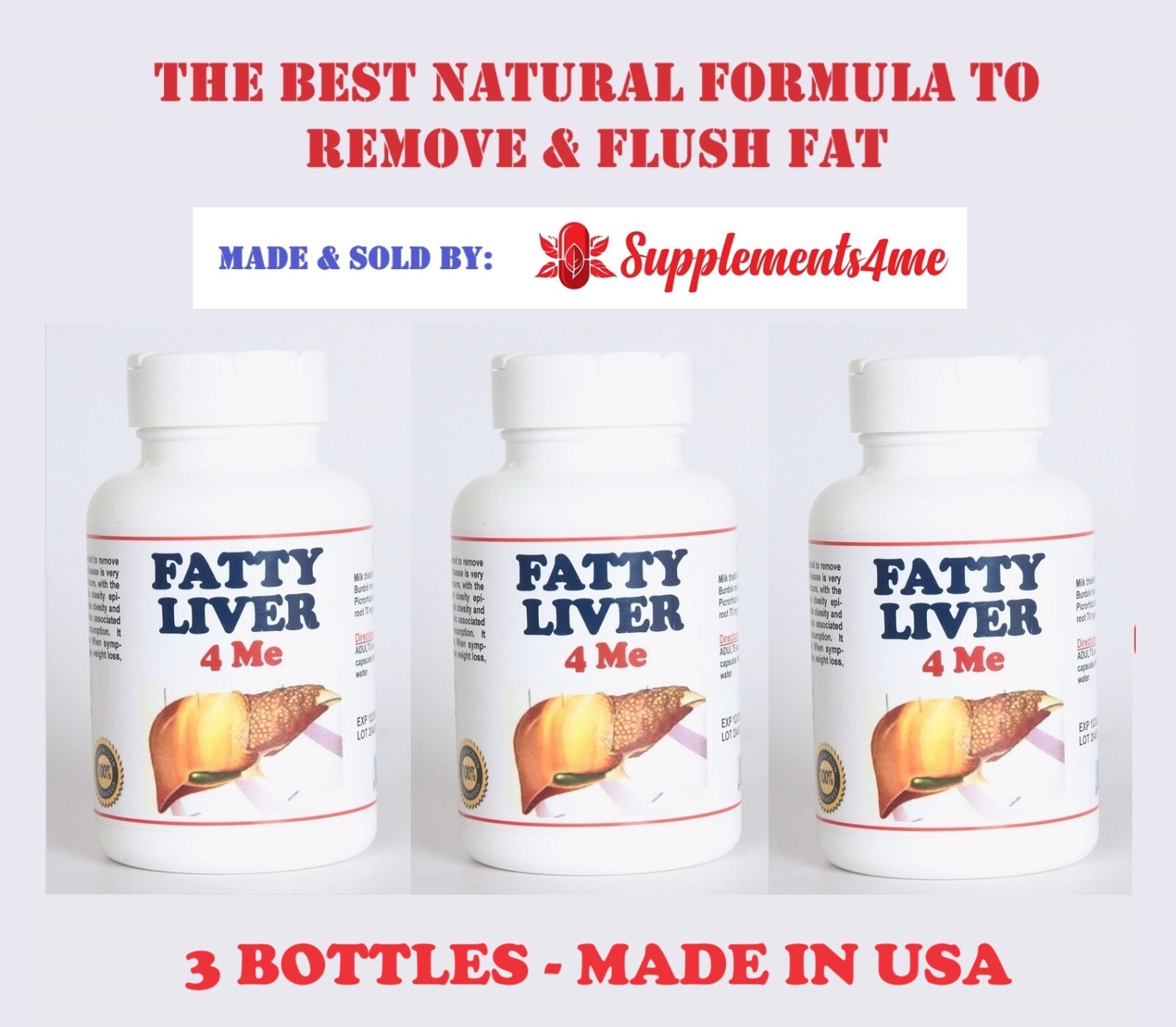 FATTY LIVER 4 ME – HUMAN – (TREAT & PREVENT) – 3 BOTTLES – MADE IN USA