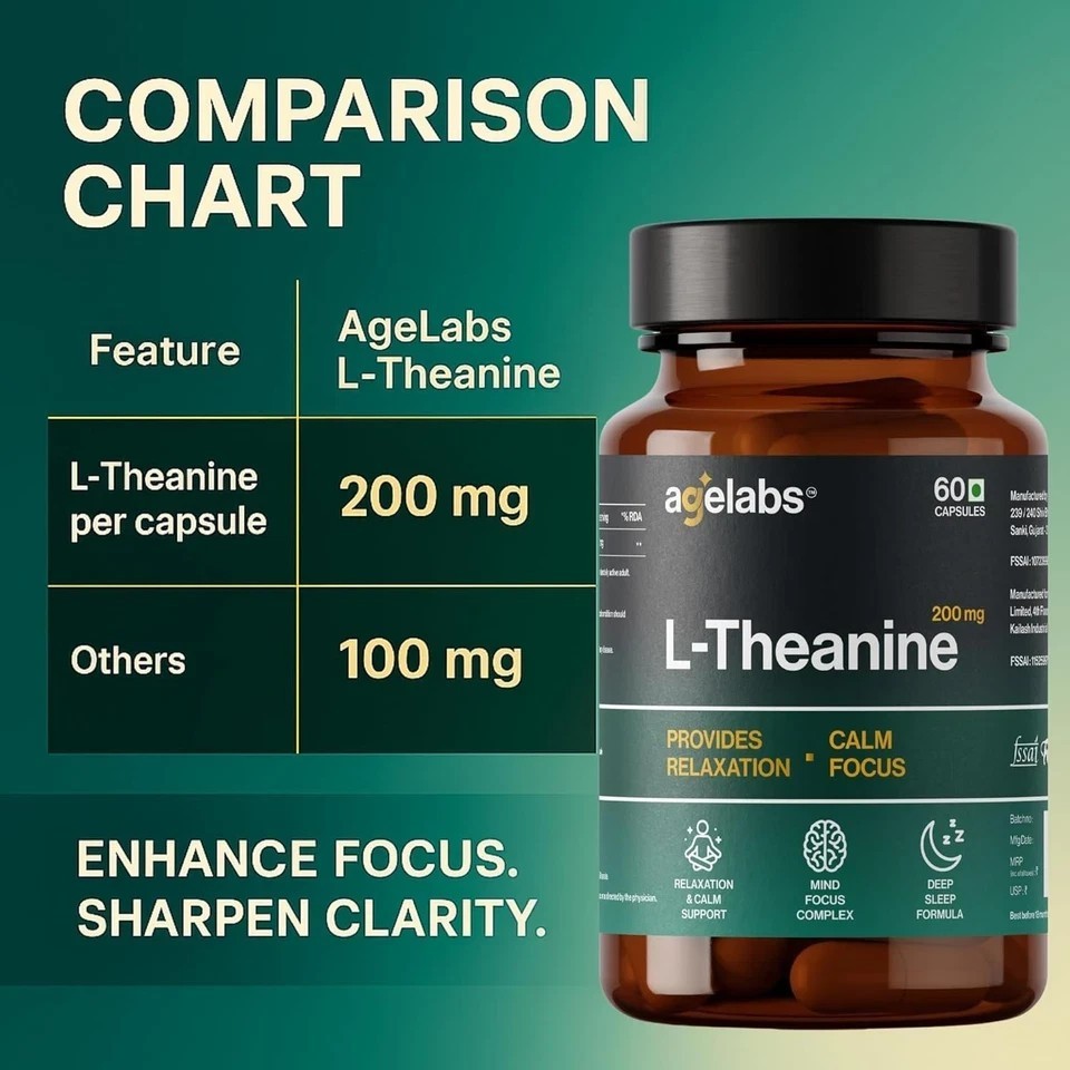 AgeLabs L-Theanine 200 mg Supplement – 60 Capsules A352
