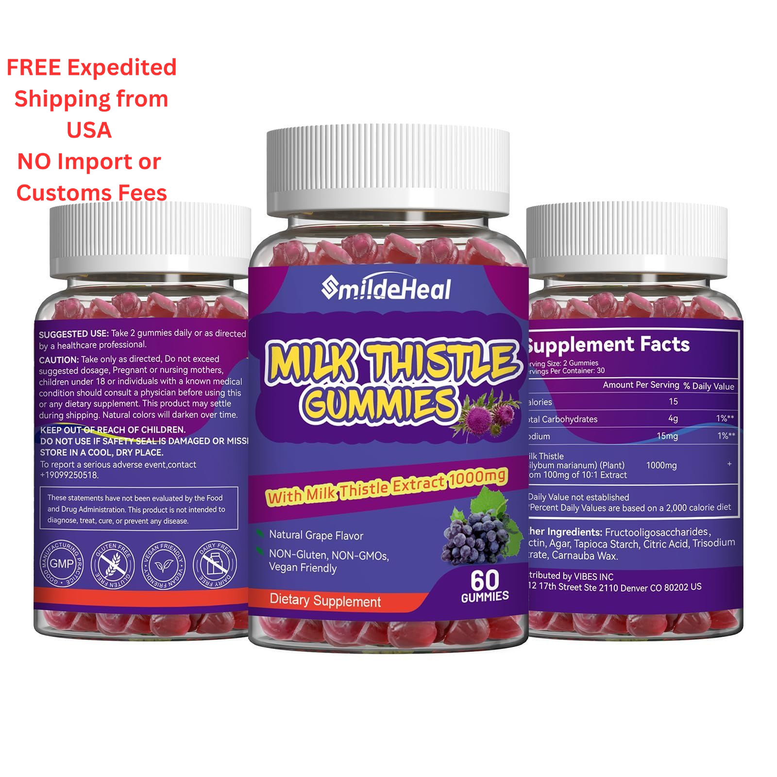 SmildeHeal Milk Thistle Gummies, Extract 60 Count (Pack of 1)