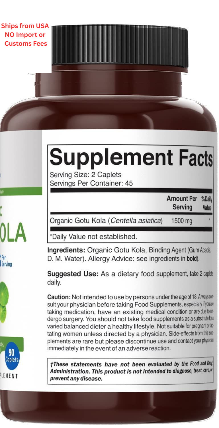 Brieofood Organic Gotu Kola 1500mg, 45 Servings, 90 Count (Pack of 1)