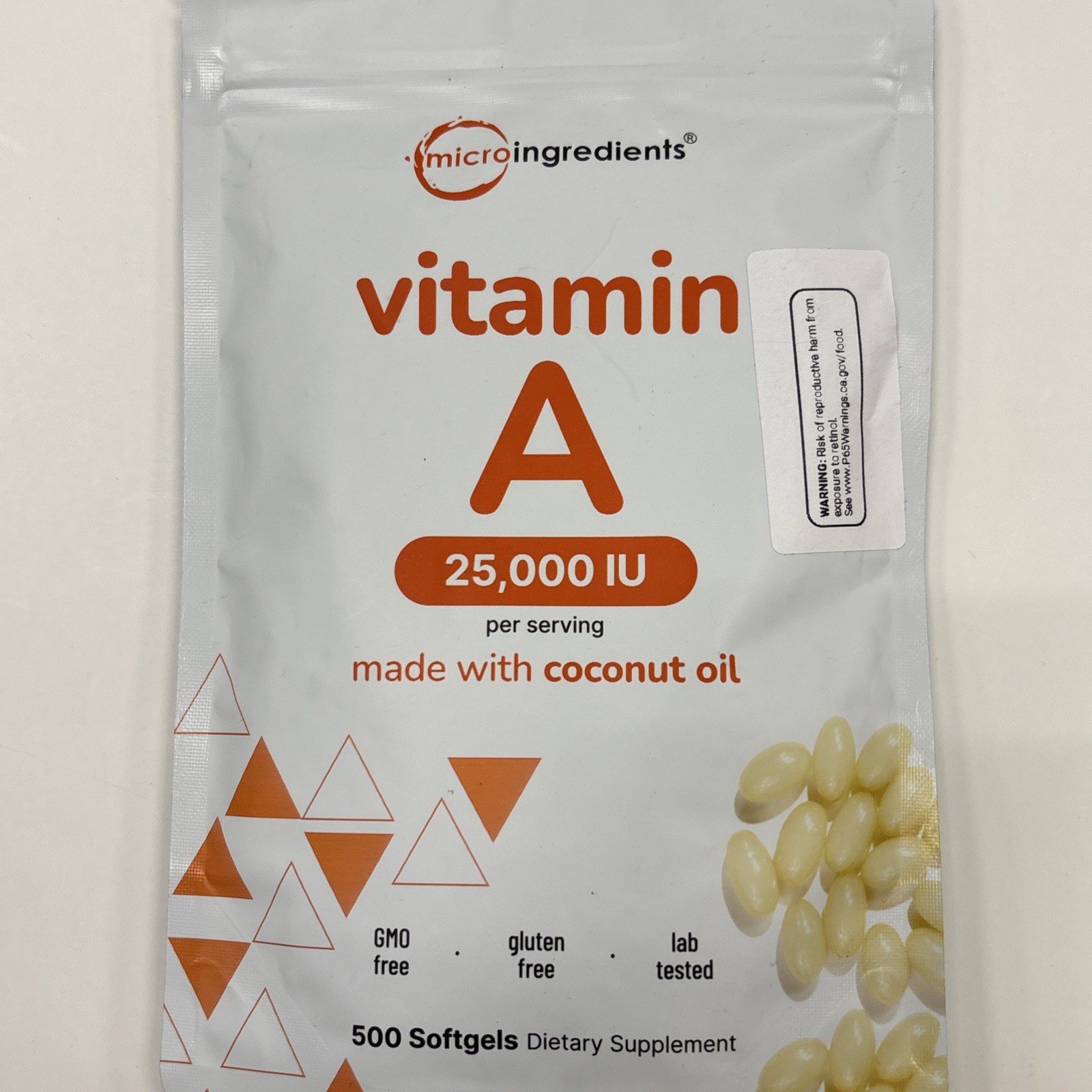 Vitamin A, 7,500 mcg (25,000 IU), 500 Softgels Exp 12/27
