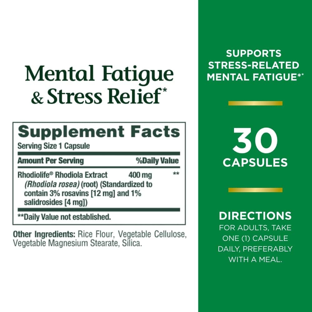 Nature’s Bounty Mental Fatigue and Stress Relief Rhodiola Supplement 400 mg
