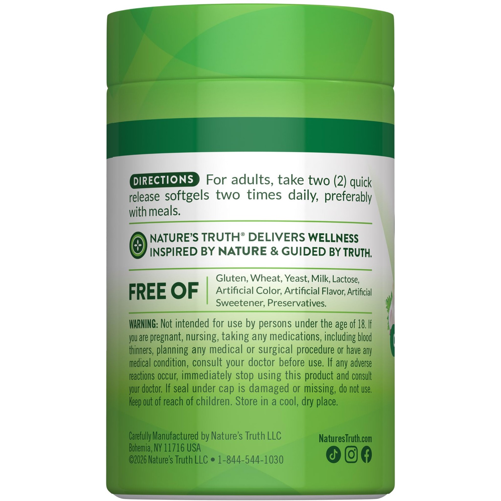 Nature’s Truth Odorless Garlic | 120 Softgels | 120 Count (Pack of 1), Green