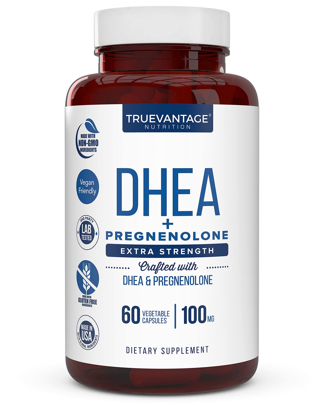 Truevantage Nutrition DHEA 100mg Supplement with 60 Count (Pack of 1), Clear