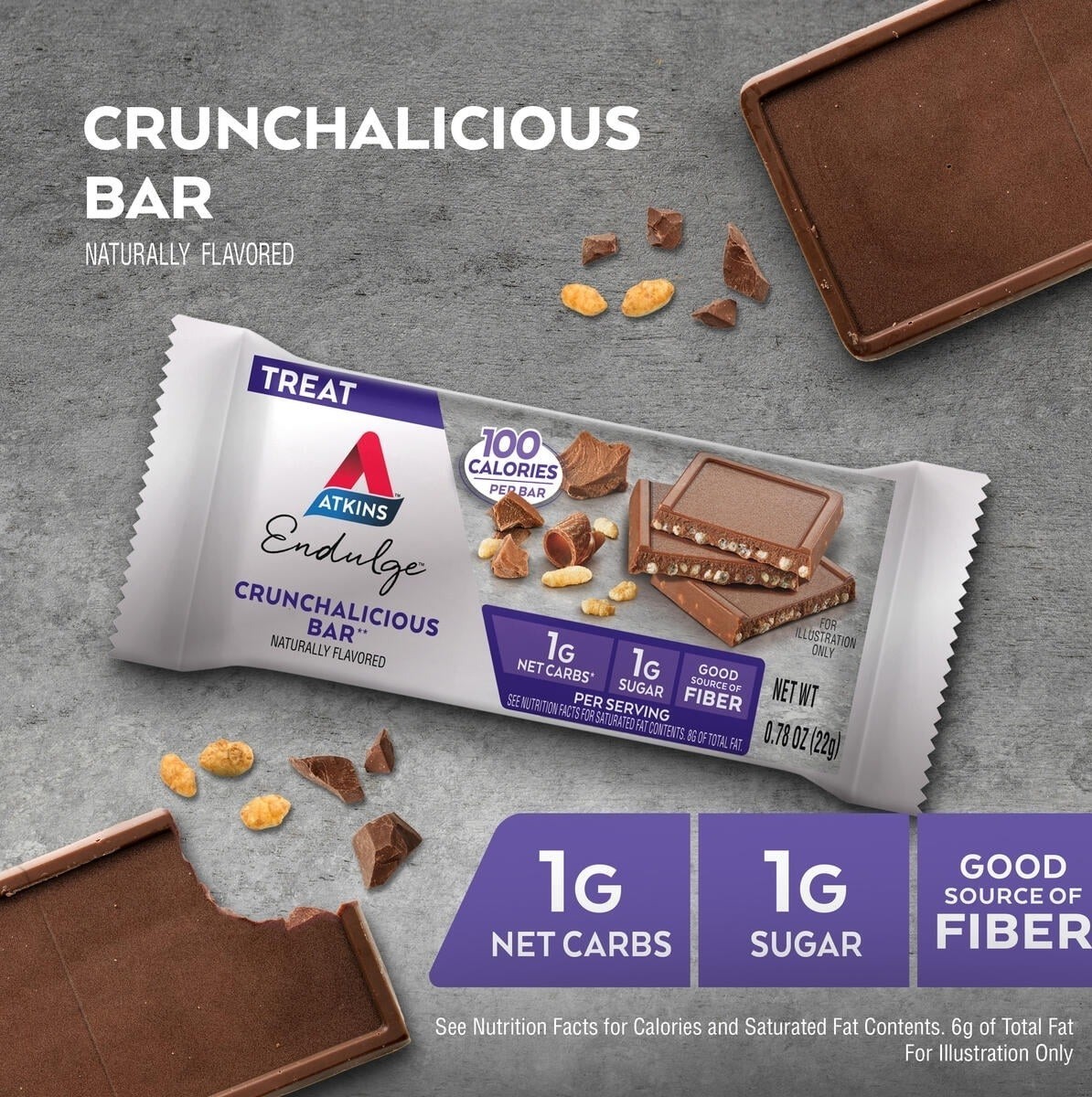 Atkins Indulgent Treat Crunchalicious Bar – Keto-Friendly, Pack of 5