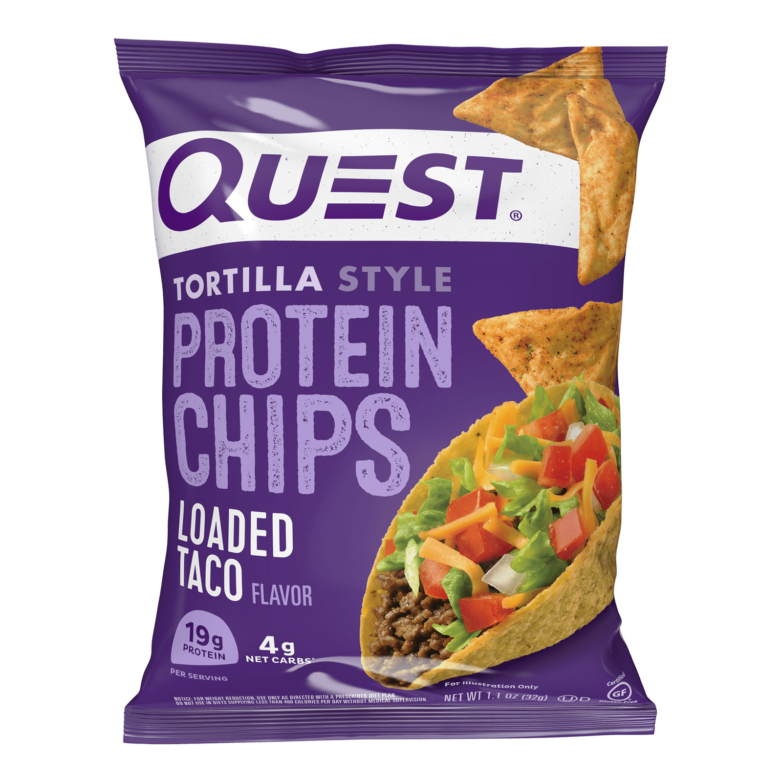 Style Protein Chips with 19g of Protein, Loaded Taco Flavor, 1.1 Oz Bags, 8 Ct