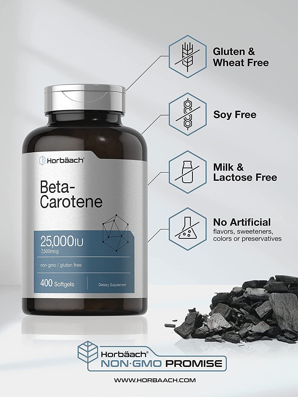 Beta Carotene 25000 iu Softgels | 7,500 mcg | 400 Count | Non-GMO | by Horbaach