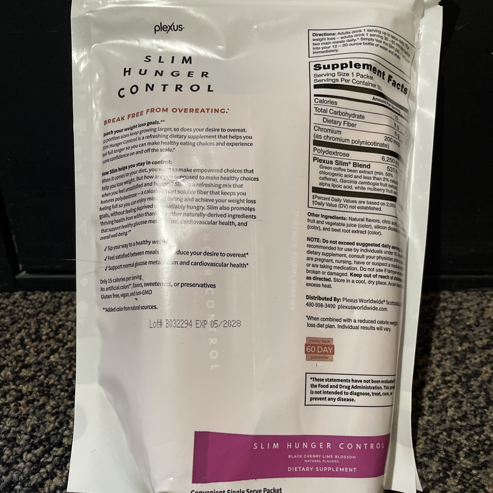 Plexus Slim Hunger Control Black Cherry Lime Blossom 30 Packets Exp 5-2028 New