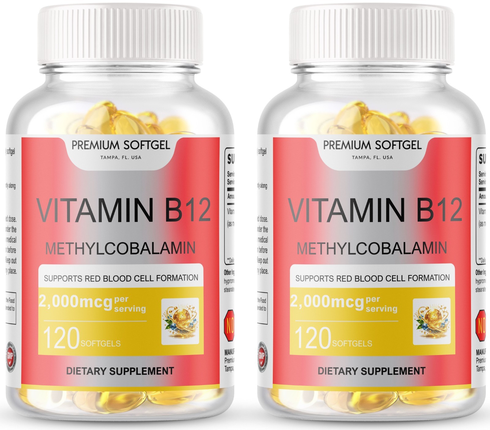 240 Softgels Vitamin B12 Methylcobalamin – 2000mcg USA Made Non-GMO