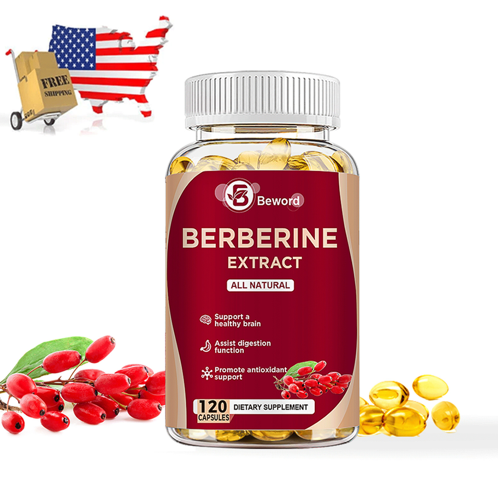 Premium Berberine HCL 1200mg High Potency Anti-inflammatory,Blood Sugar Support