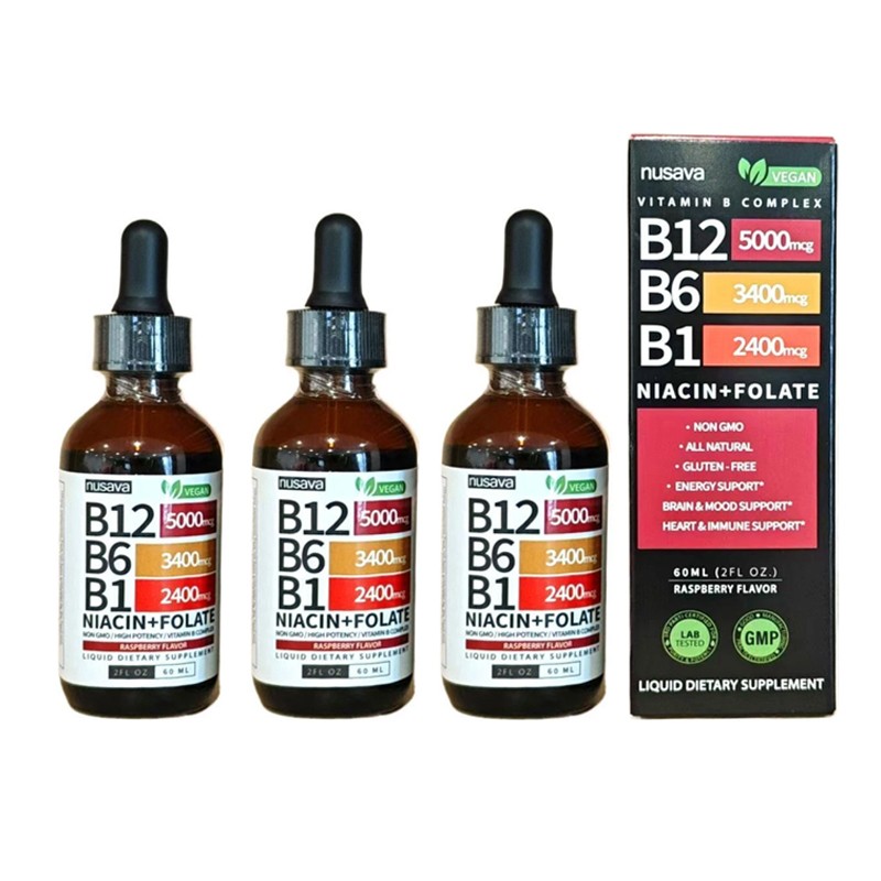 1~3x Vitamin B12 and B6 Liquid Drops, B12 Sublingual B Complex-B12 5000mcg 60m1